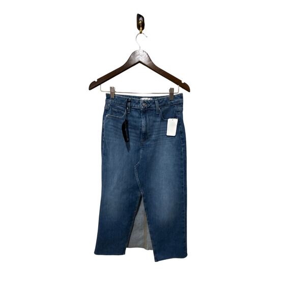PAIGE Meadow Raw Hem Denim Midi Skirt Size 24 - Picture 8 of 9